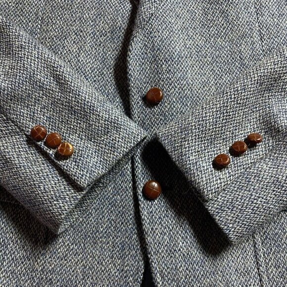 Vintage Harris Tweed Sport Coat 39 Blue Herringbone Blazer Two Button Vented - Picture 2 of 16